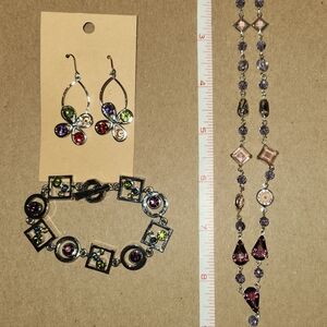Rhinestone set earrings, bracelet, necklace